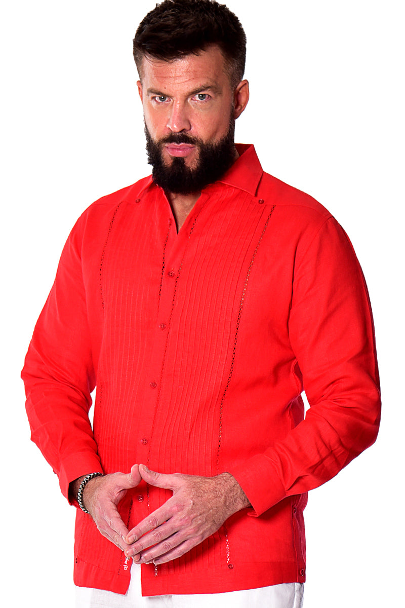 Bohio 100% Linen Fancy Guayabera Style Shirt For Men - Pin-Tucked in (3) Colors MLFG2025 - Casual Tropical Wear