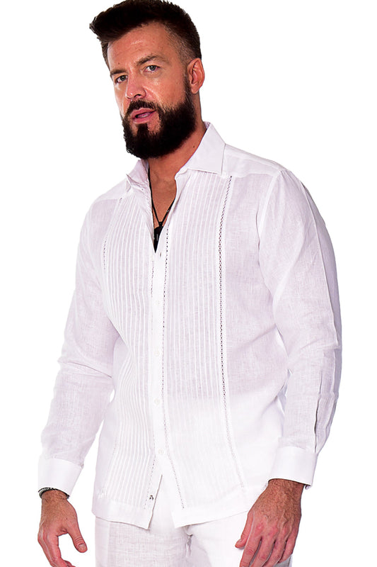 Bohio 100% Linen Fancy Guayabera Style Shirt For Men - Pin-Tucked in (3) Colors MLFG2025 - Casual Tropical Wear