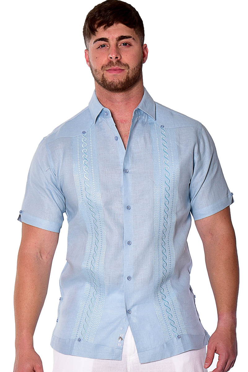 Bohio Mens 100% Linen Embroidered Front Short Sleeve Shirt - MLFG2031