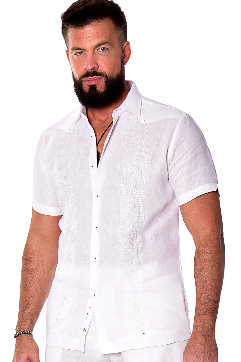 Bohio Mens 100% Linen Embroidered Front Short Sleeve Shirt - MLFG2031