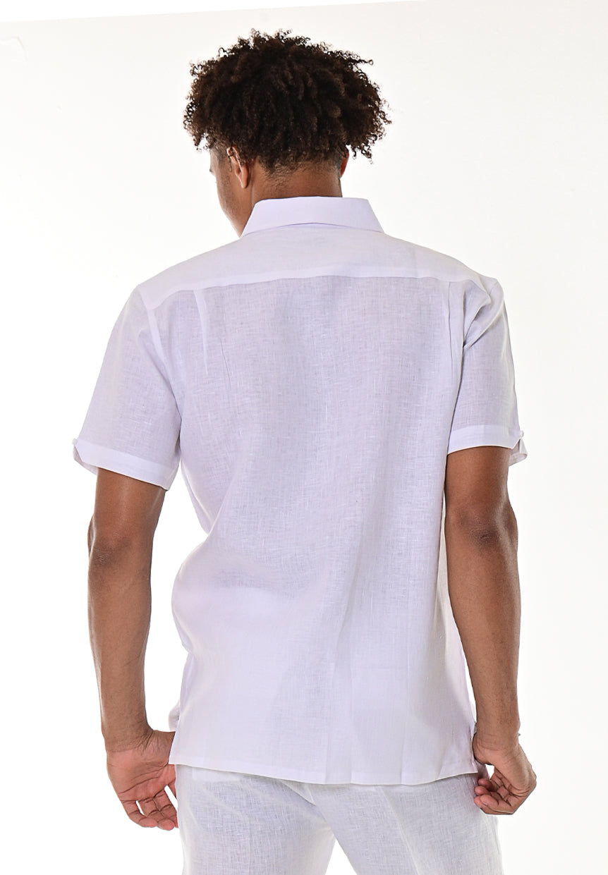 Bohio Men's 100% Linen Guayabera Style Shirt Short Sleeves w/Embroidered Panels-MLS109 - Casual Tropical Wear