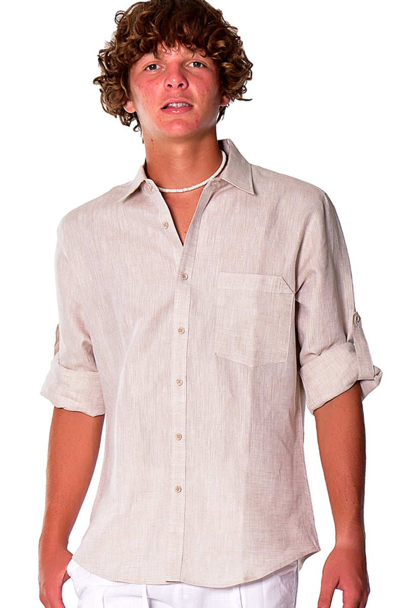 Bohio Mens Classic Soft Linen Long Sleeve Roll- up Shirt - In (8) Colors - MLS1358