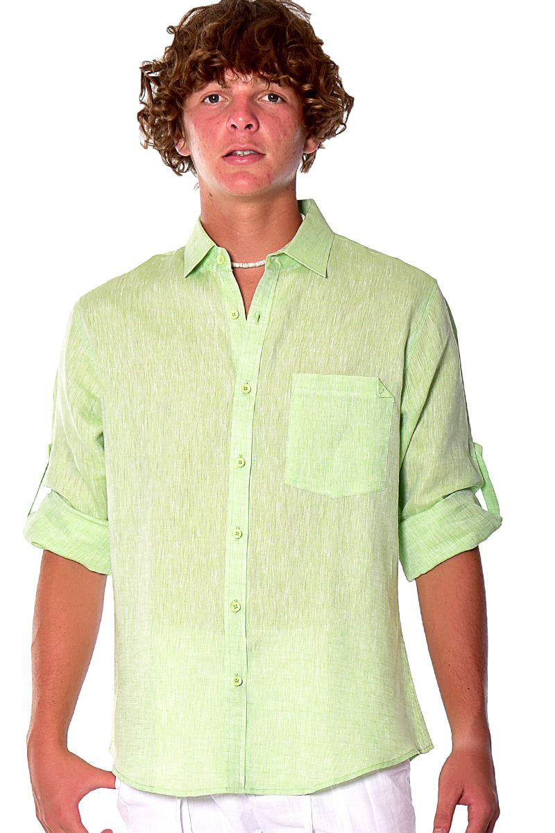 Bohio Mens Classic Soft Linen Long Sleeve Roll- up Shirt - In (8) Colors - MLS1358