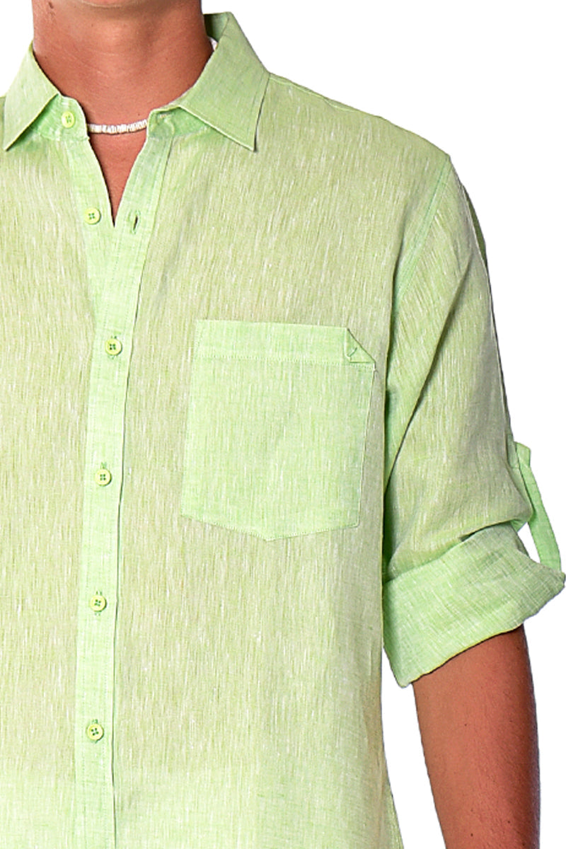 Bohio Mens Classic Soft Linen Long Sleeve Roll- up Shirt - In (8) Colors - MLS1358