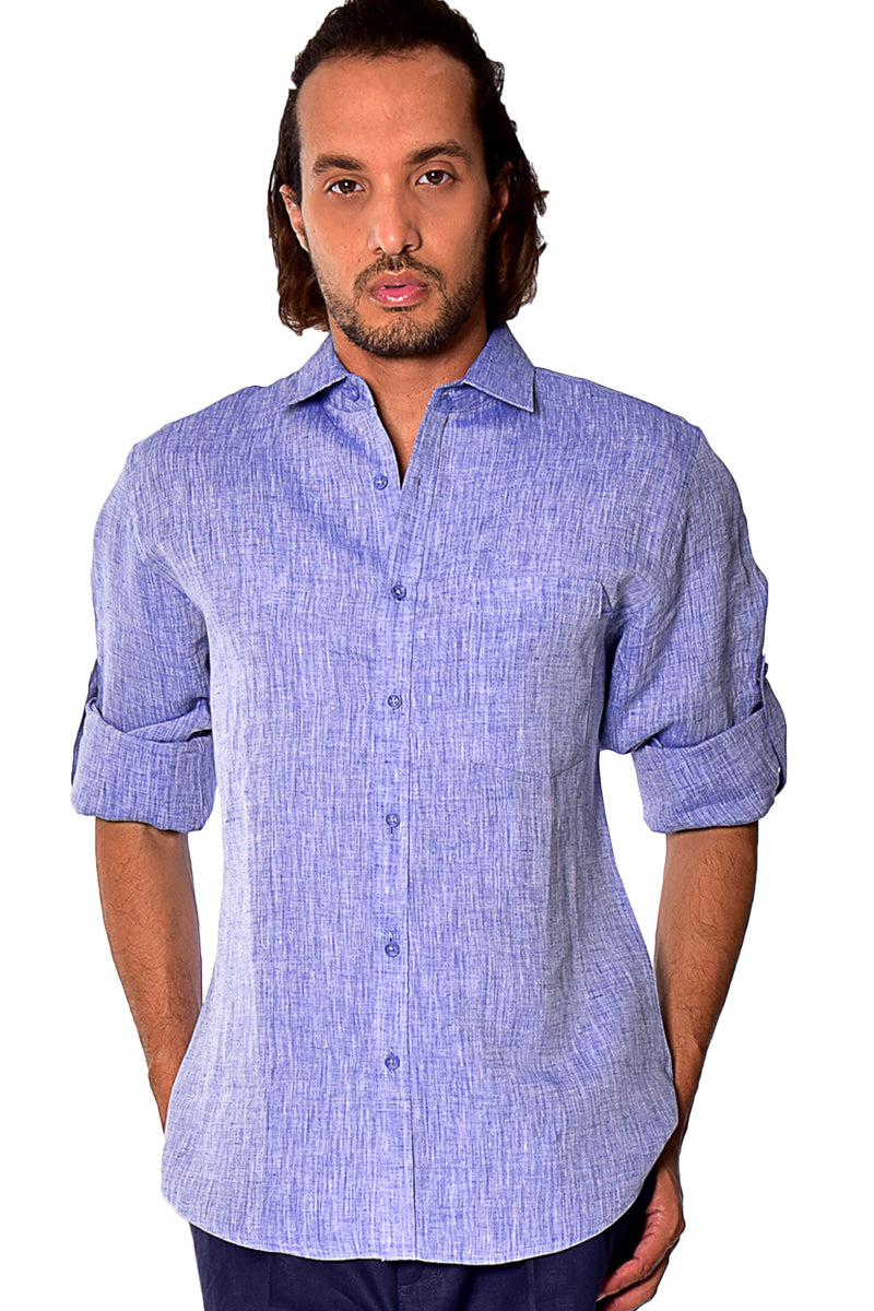 Bohio Mens Classic Soft Linen Long Sleeve Roll- up Shirt - In (8) Colors - MLS1358