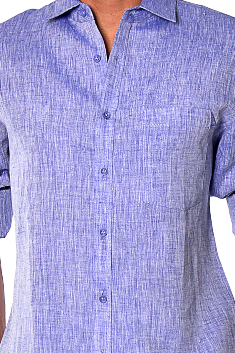 Bohio Mens Classic Soft Linen Long Sleeve Roll- up Shirt - In (8) Colors - MLS1358