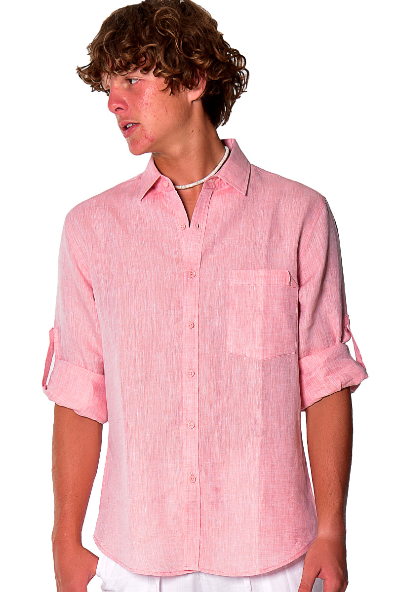 Bohio Mens Classic Soft Linen Long Sleeve Roll- up Shirt - In (8) Colors - MLS1358