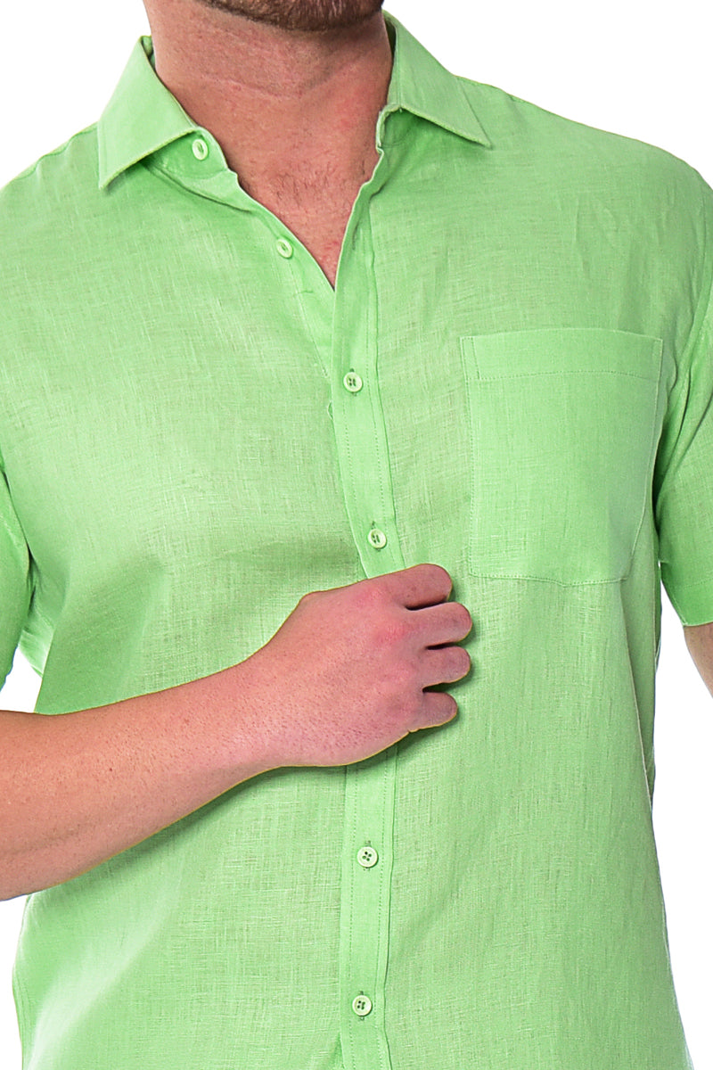 Bohio Mens 100% Linen Casual Short Sleeve Button-up Shirt in (12) Colors-MLS2042