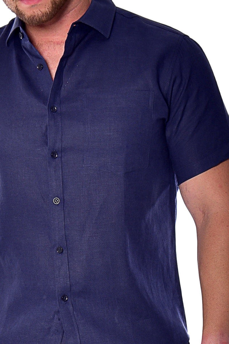 Bohio Mens 100% Linen Casual Short Sleeve Button-up Shirt in (12) Colors-MLS2042