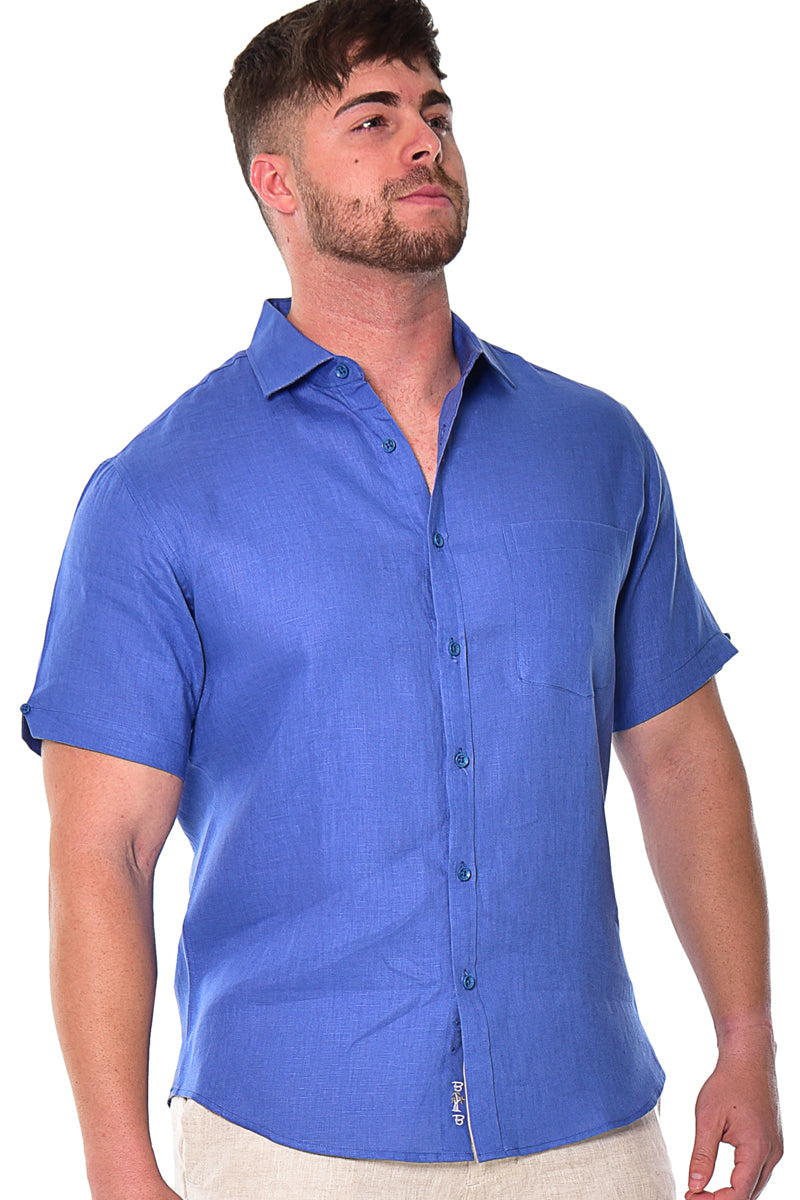 Bohio Mens 100% Linen Casual Short Sleeve Button-up Shirt in (12) Colors-MLS2042