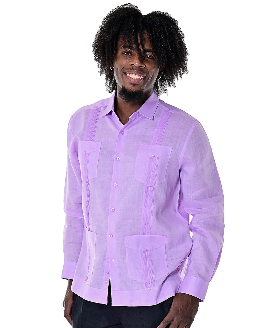 Bohio Mens 100% Linen Traditional (4) Pocket Cuban Guayabera Long Sleeves Shirt in (8) Colors - MLS501 - Casual Tropical Wear