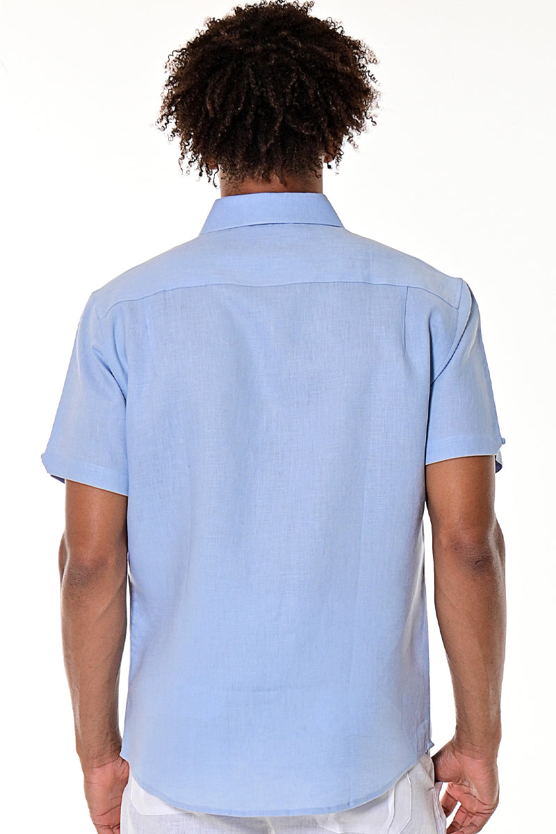 Bohio Men's Guayabera Style Short Sleeve 100% Linen Shirt w/Fancy Embroidered Panels-MLS700 - Casual Tropical Wear