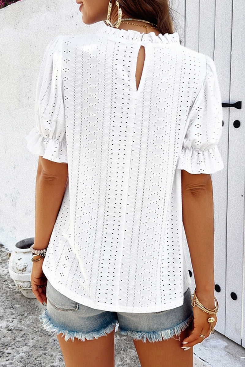 Lace Hollow Out Ruffle Loose Fit Blouse