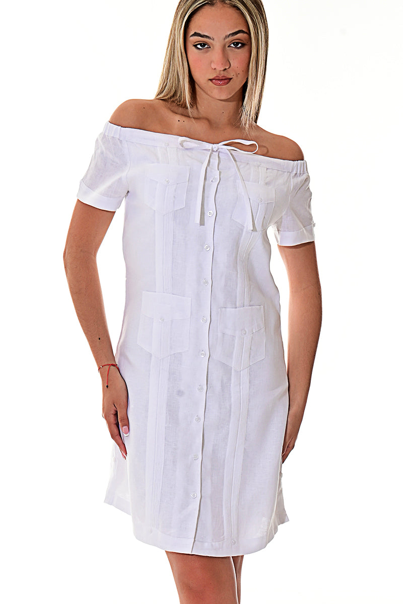 Ladies 100% Soft Linen Traditional (4) Pocket Guayabera Dress in (5) C –  Clothes for Cruises