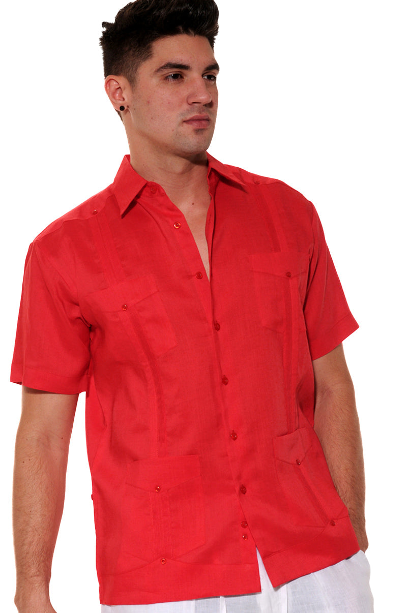 Bohio 100% Linen Guayabera Shirt for Men's 4 Pocket Short Sleeve Traditional Button-Down in (8) Colors -LS499