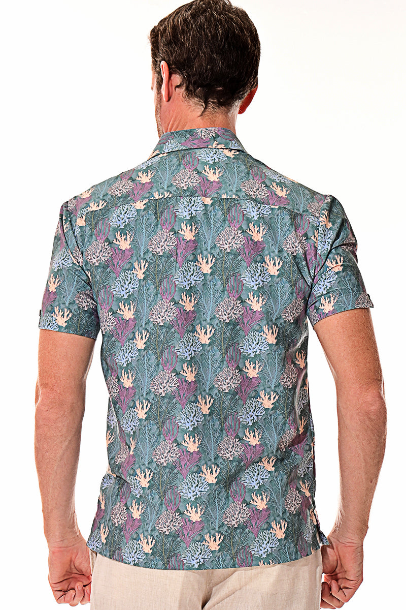 Men Rayon Short Sleeve Coral Printed Shirt - MRS1010