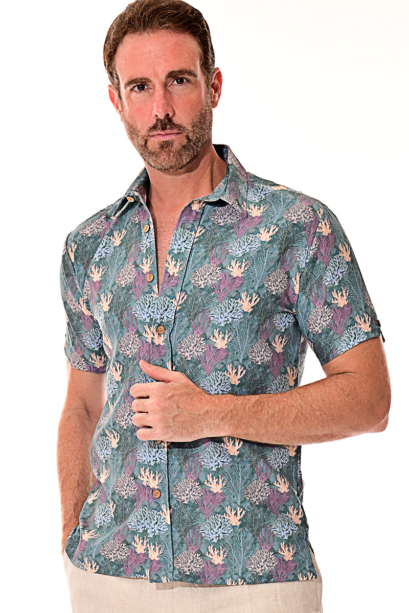 Men Rayon Short Sleeve Coral Printed Shirt - MRS1010