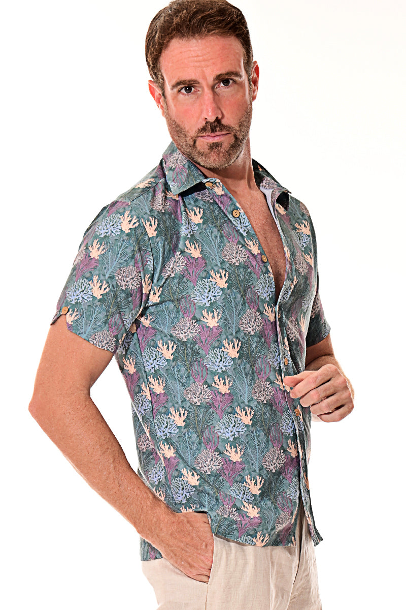 Men Rayon Short Sleeve Coral Printed Shirt - MRS1010