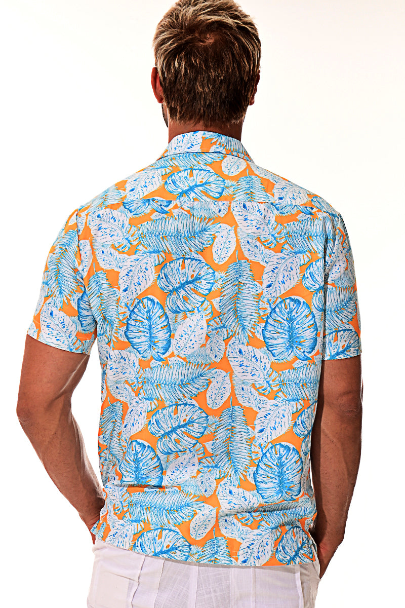 Men Rayon Short Sleeve Leaf Printed Shirt - MRS1011