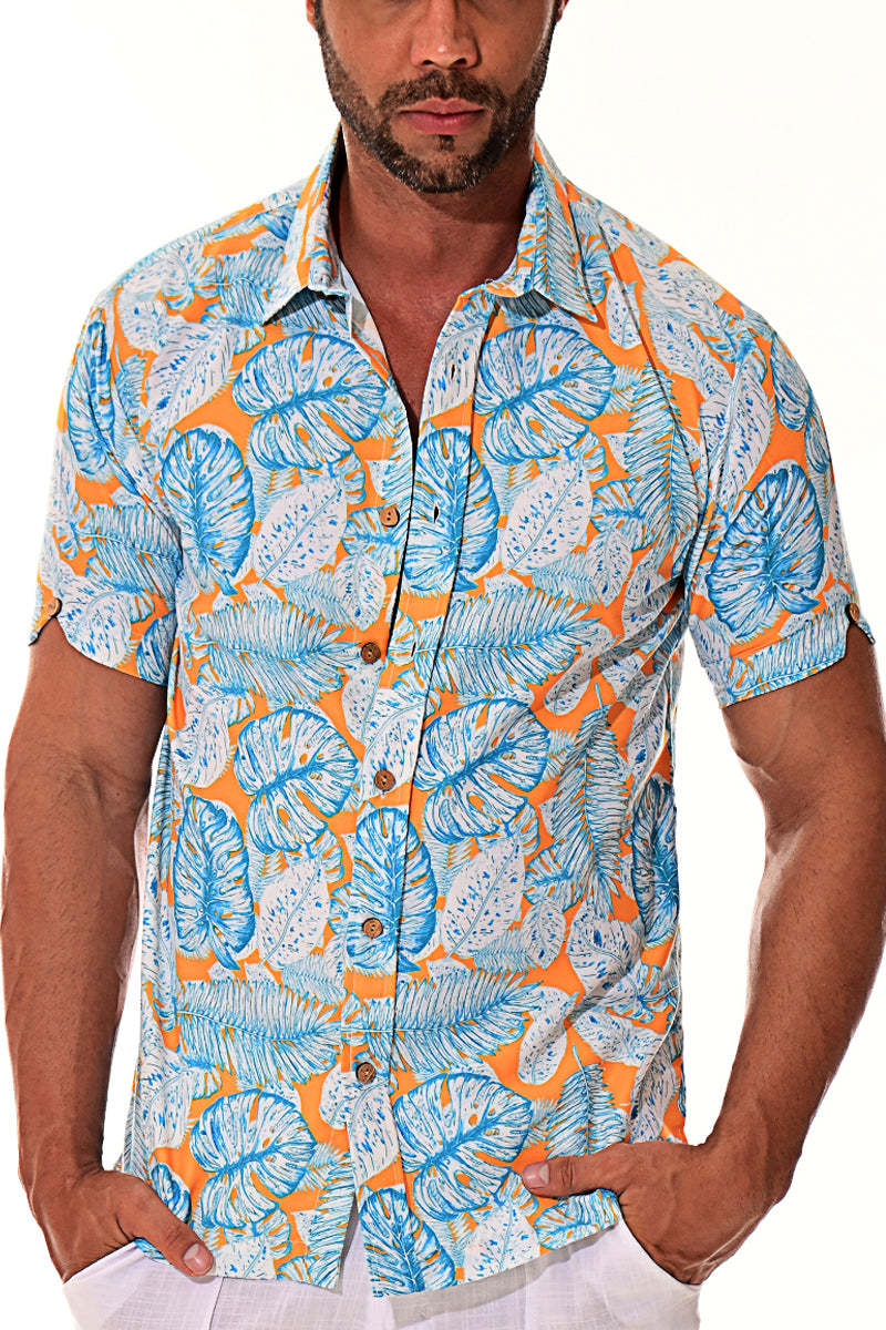 Men Rayon Short Sleeve Leaf Printed Shirt - MRS1011