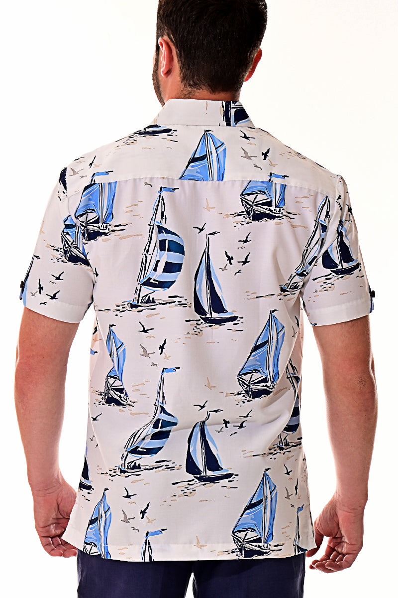 Men Rayon Short Sleeve Sail Boat Printed Shirt - MRS1017