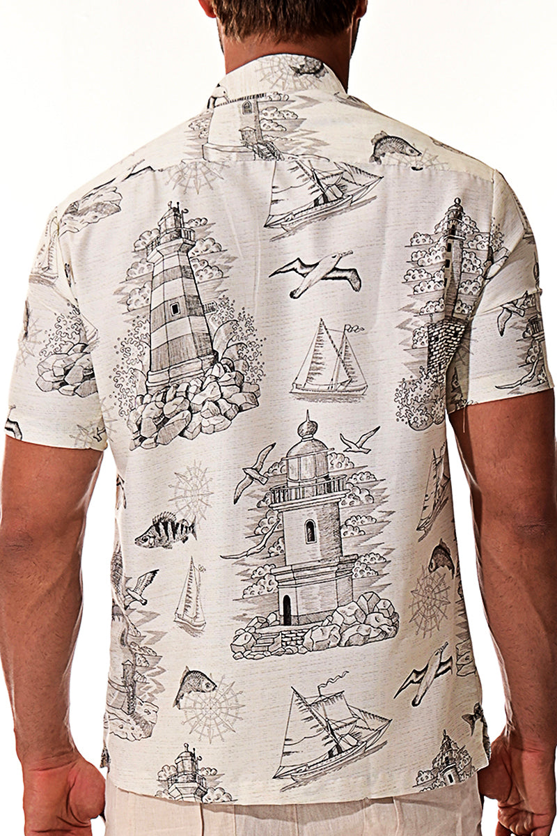 Men Rayon Short Sleeve Light House Printed Shirt - MRS1025