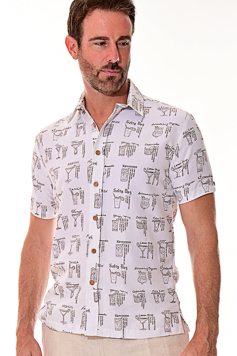 Men Rayon Short Sleeve Drinks Recipes Printed Shirt - MRS103