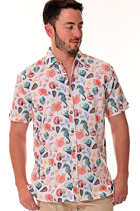 Men Rayon Short Sleeve Sea Creatures Printed Shirt - MRS109