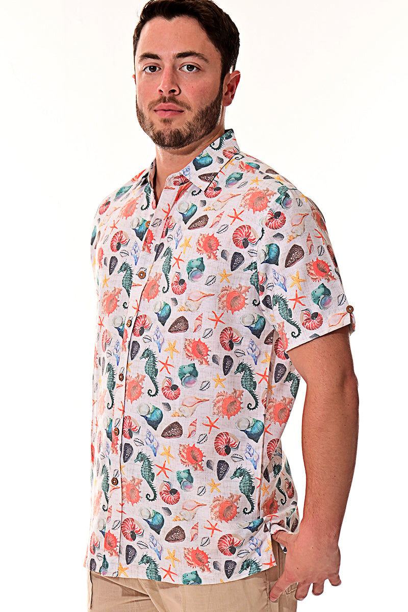 Men Rayon Short Sleeve Sea Creatures Printed Shirt - MRS109