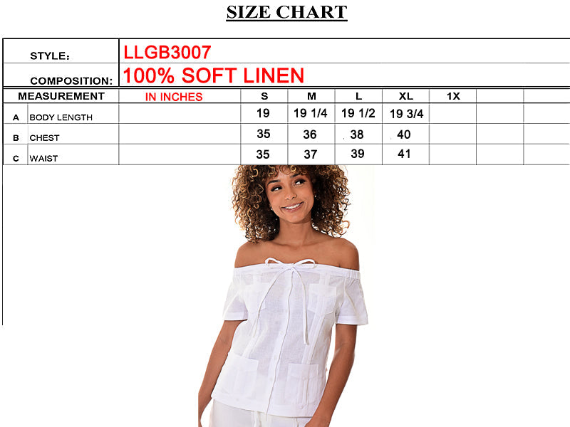 Ladies Linen Guayabera Off-the-Shoulder Short Sleeve Top - LLGB3007