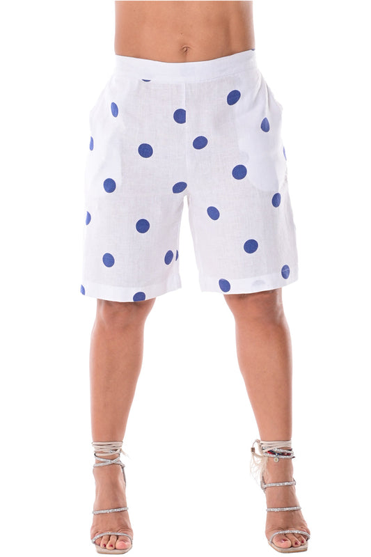 AZUCAR FLAT FRONT 2 POCKETS SHORTS 100% LINEN -white/navy on model - LLH1727