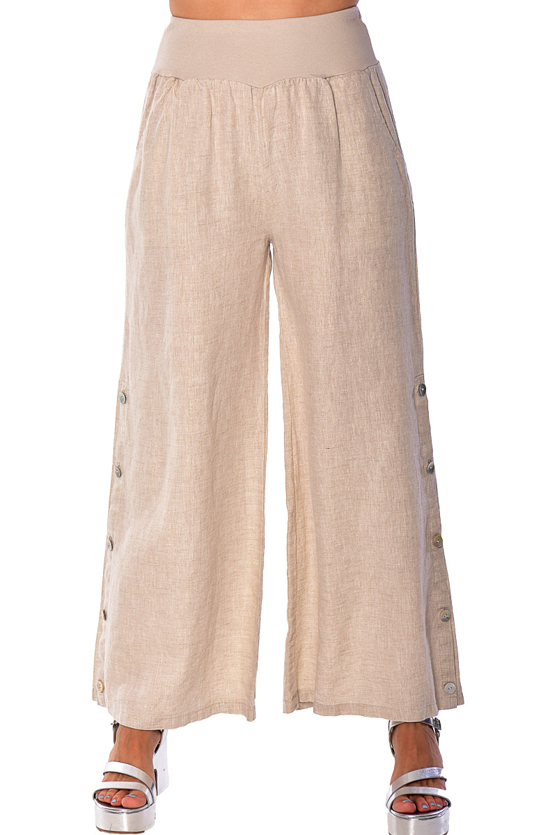 Azucar 100% Linen Women's Wide Leg Linen Pants w/Leg Opening in (2) Colors -LLP1701 - Casual Tropical Wear