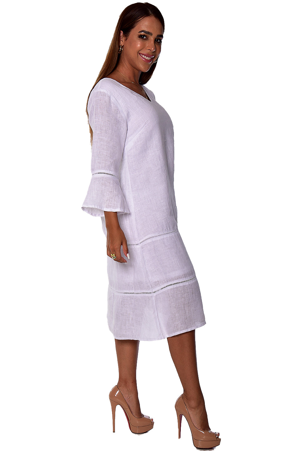 Azucar Ladies 3/4 Sleeves & Ruffled Hem Long Dress - LLWD2082