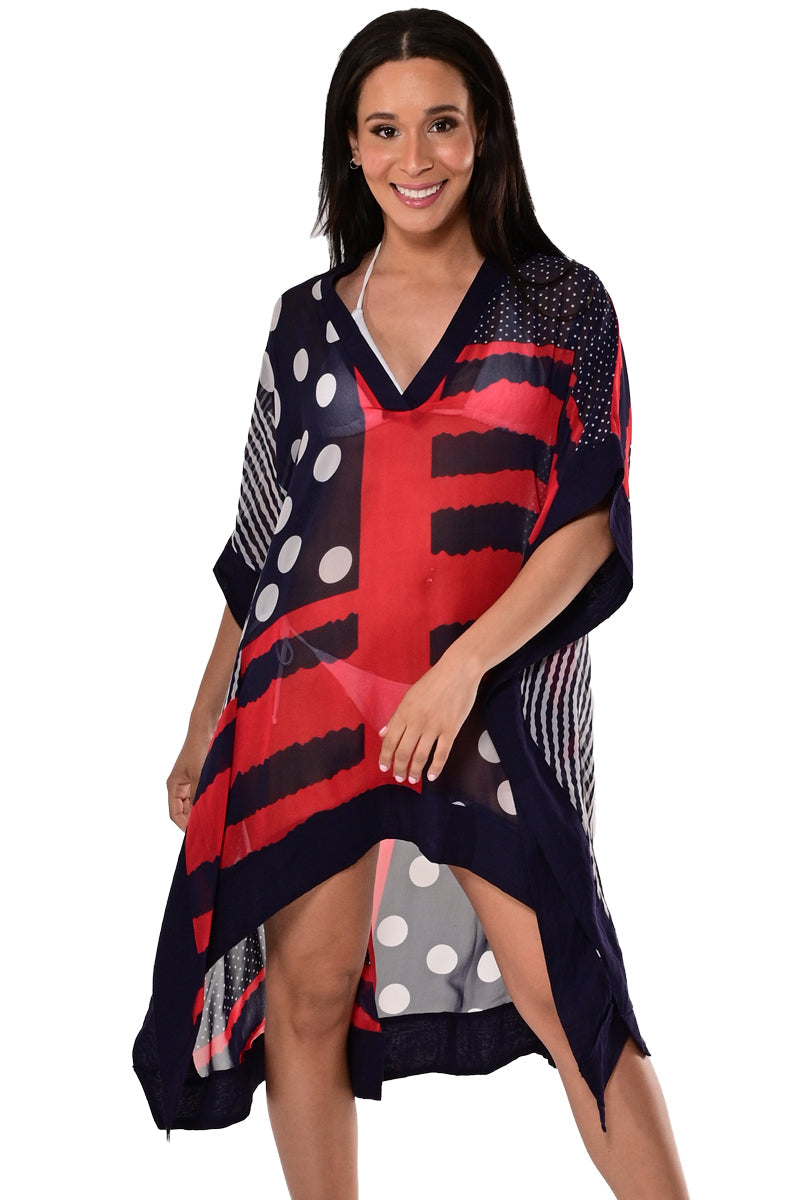 Aszucar Ladies V-Neck Bikini Cover-Up Tunic w/Wide Contrast Trim in (2) Colors - LPT1448 - Casual Tropical Wear