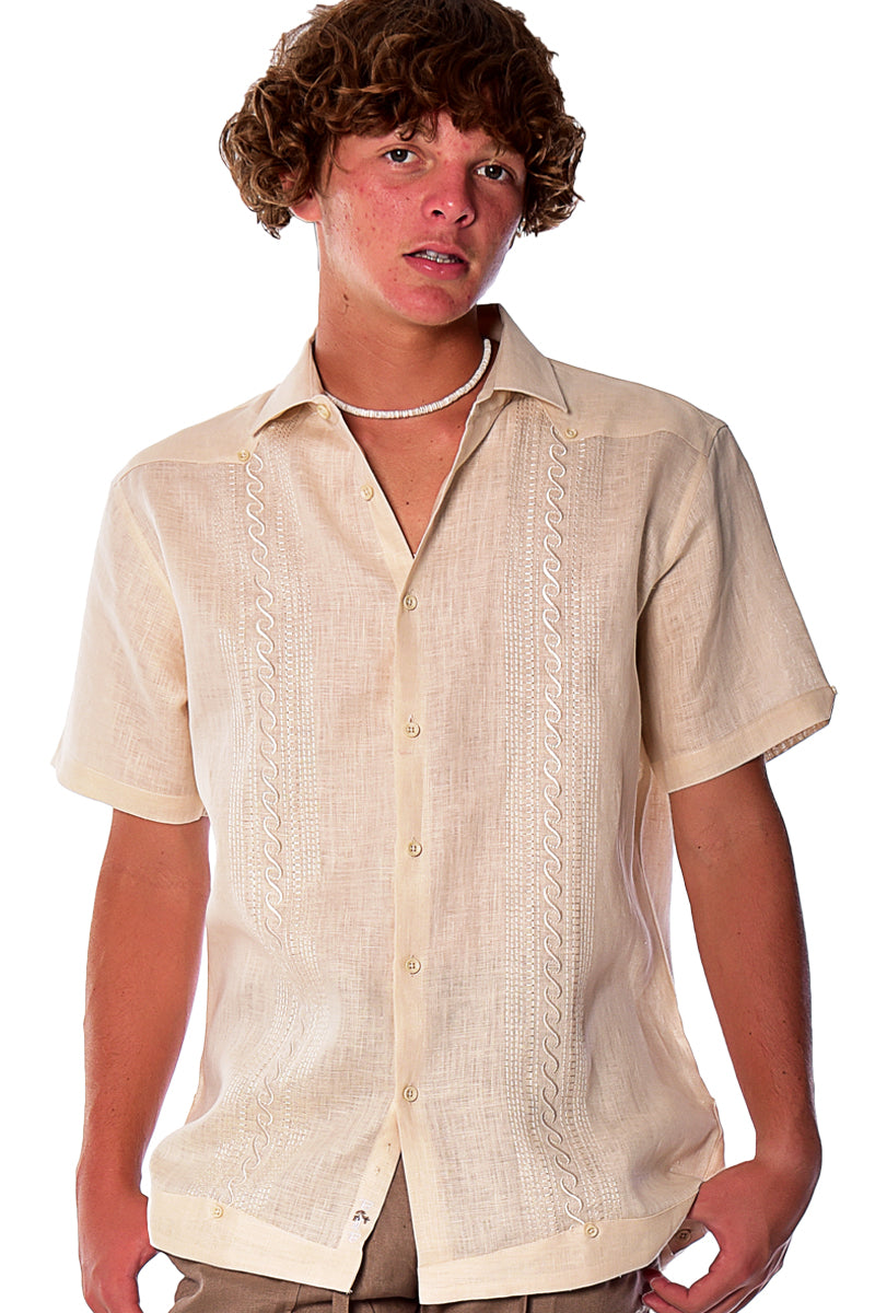 Bohio Mens 100% Linen Embroidered Front Short Sleeve Shirt - MLFG2031