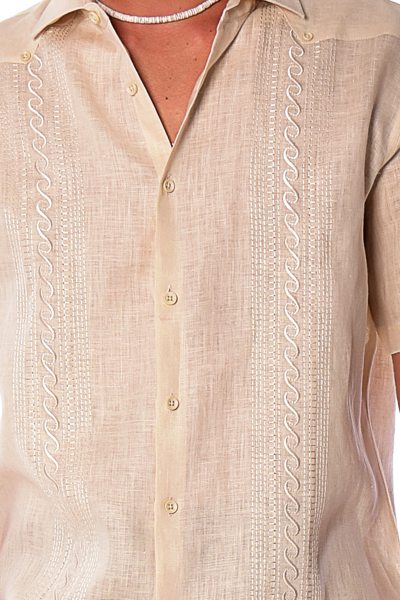 Bohio Mens 100% Linen Embroidered Front Short Sleeve Shirt - MLFG2031