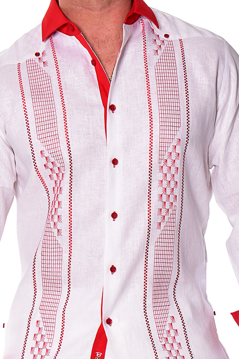 Bohio Mens 100% Linen Embroidered Front Guayabera Style Long Sleeve Shirt - MLFG2032