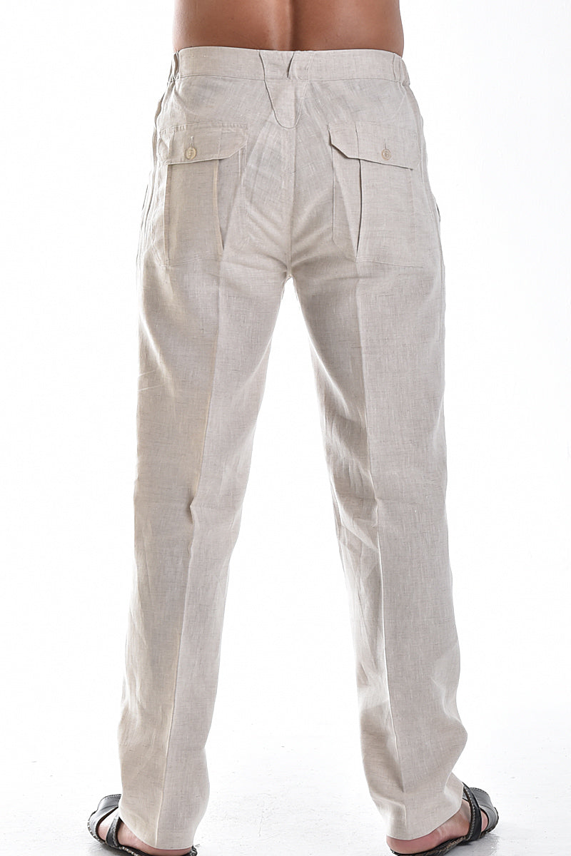 Bohio Mens Casual Summer Linen Drawstring Pants - MLP19 natural back 