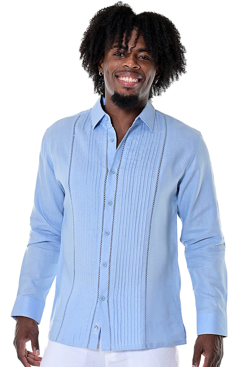 Bohio 100% Linen Mens Fancy Long Sleeves w/Fancy Panels Beach Shirt in (2) Colors-MLS104 - Casual Tropical Wear