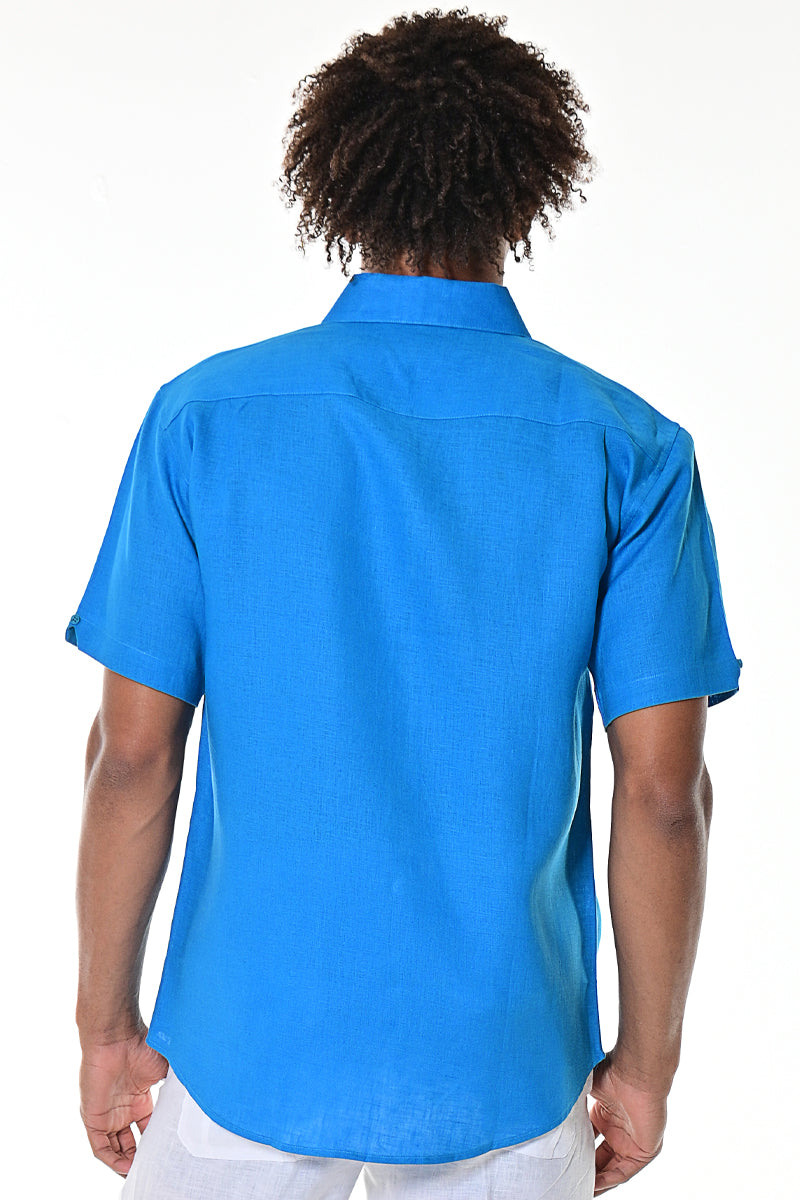 Bohio 100% Linen Mens Fancy Style Short Sleeve Shirt w/Anchor Embroidered Panels in (2) Colors-MLS1270 - Casual Tropical Wear