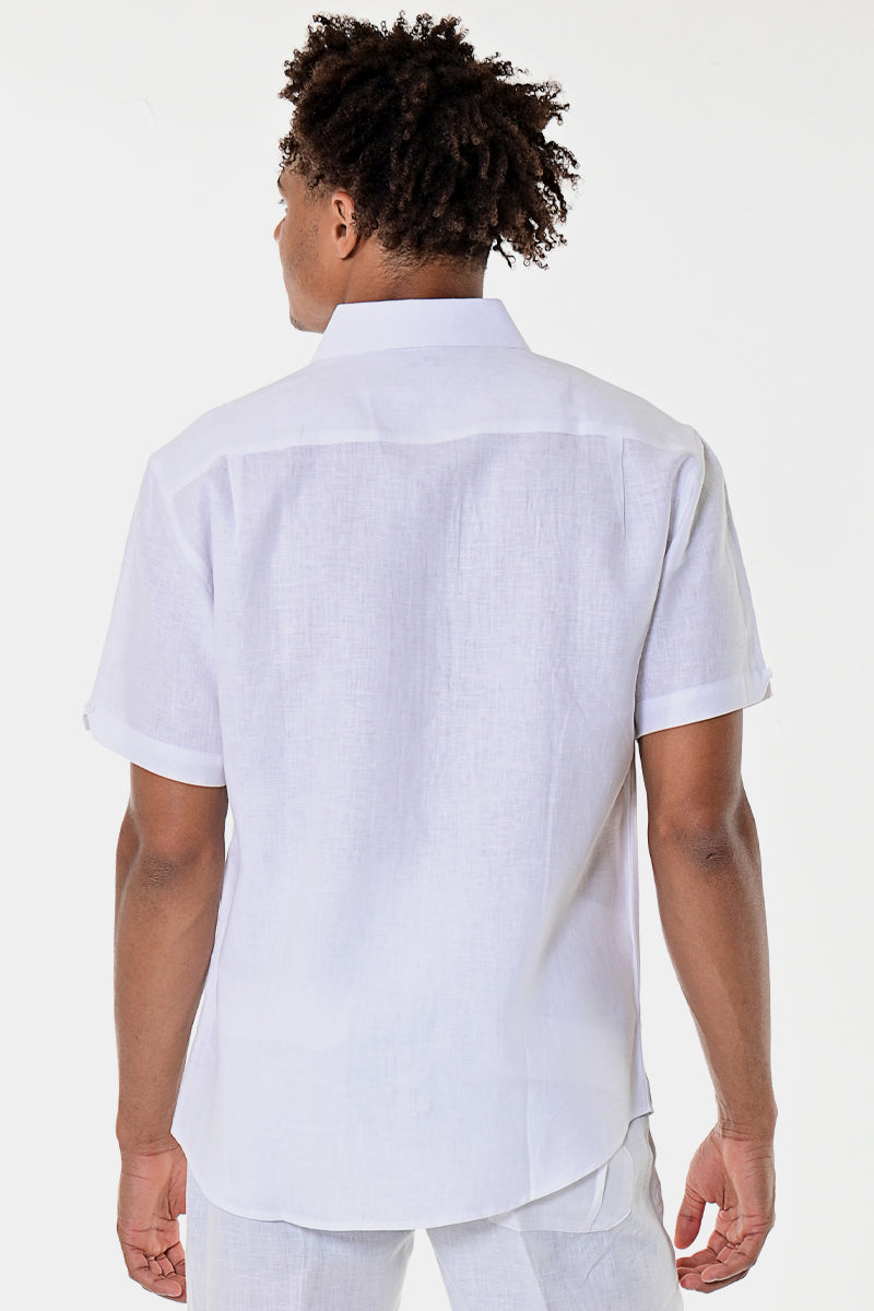 Bohio 100% Linen Mens Fancy Style Short Sleeve Shirt w/Anchor Embroidered Panels in (2) Colors-MLS1270 - Casual Tropical Wear