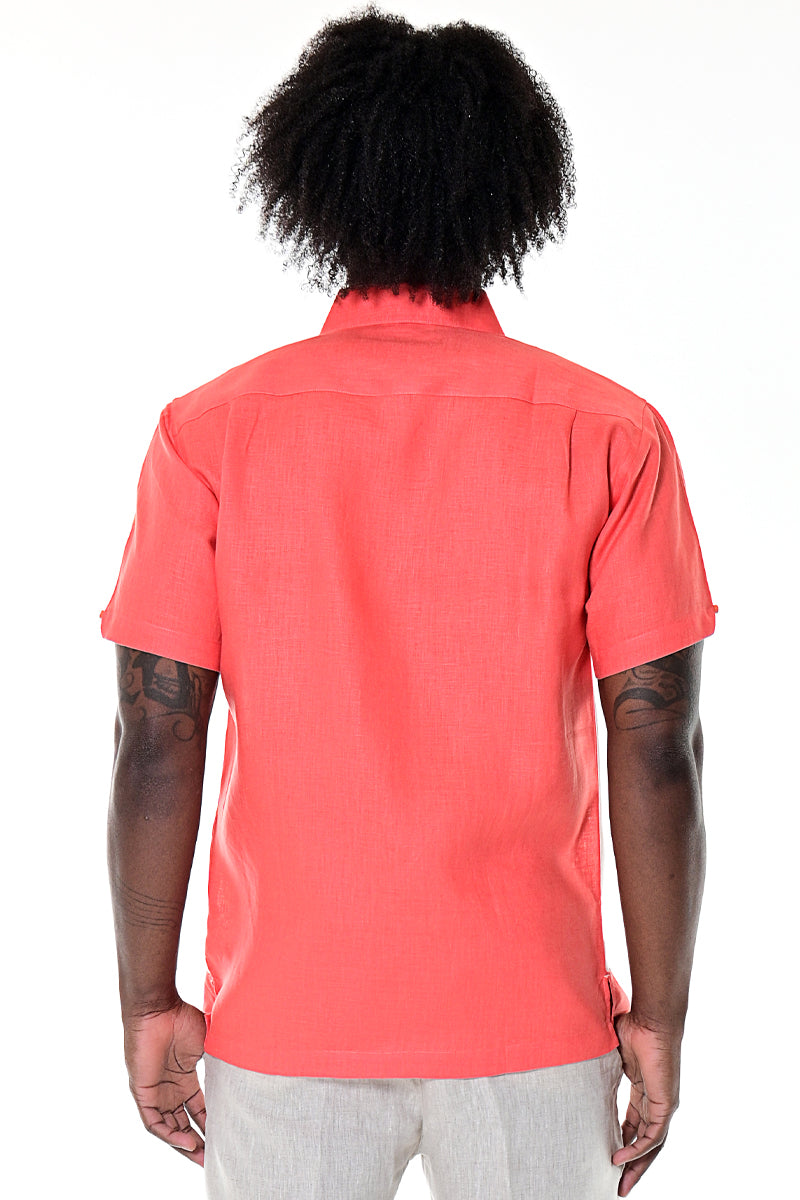 Bohio Men's 100% Linen Bowling Rockabilly Guayabera Style Linen Shirt w/Fancy Shells Details in (2) Colors-MLS1688 - Casual Tropical Wear