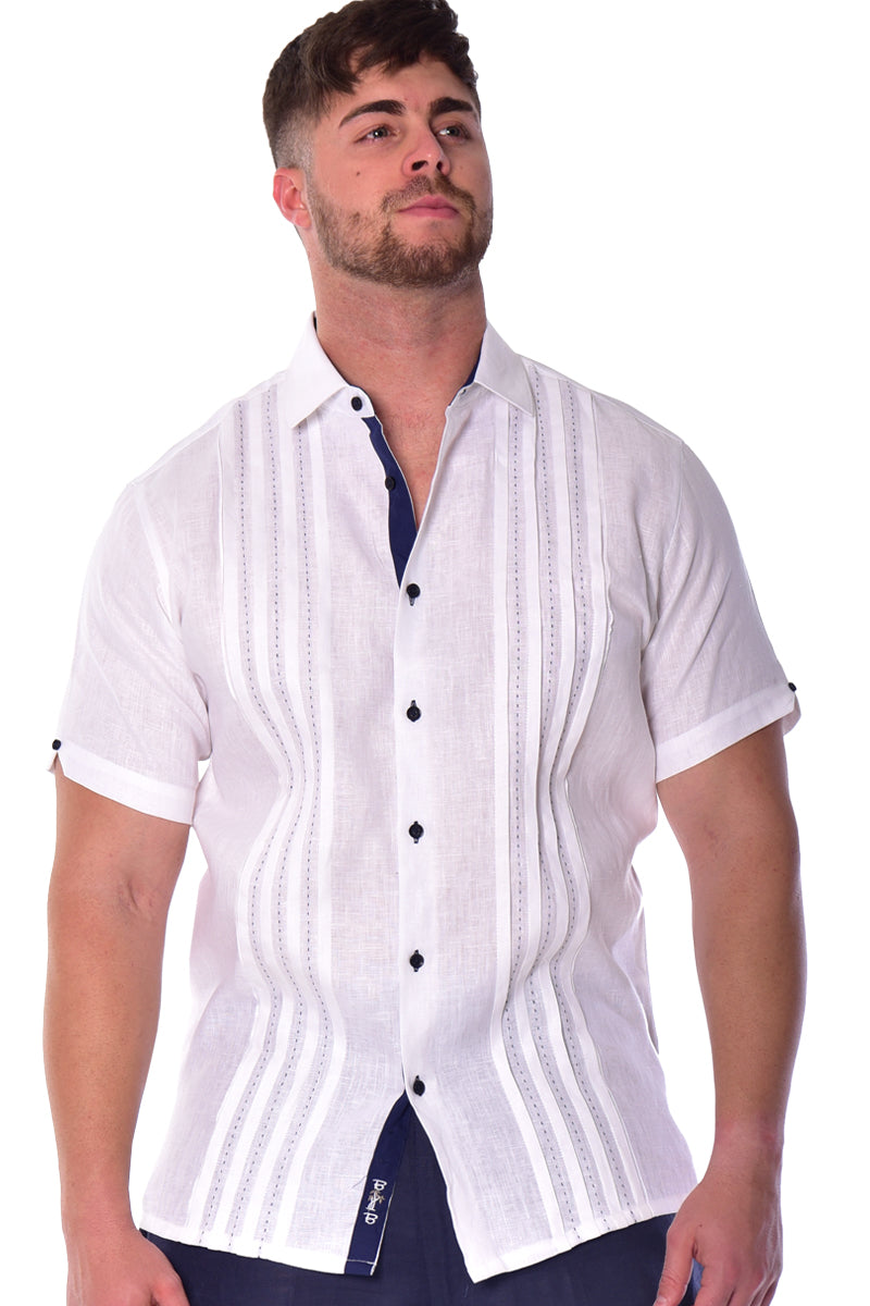 Bohio Men's 100% Linen Short Sleeve Shirt w/Pocket & Contrast