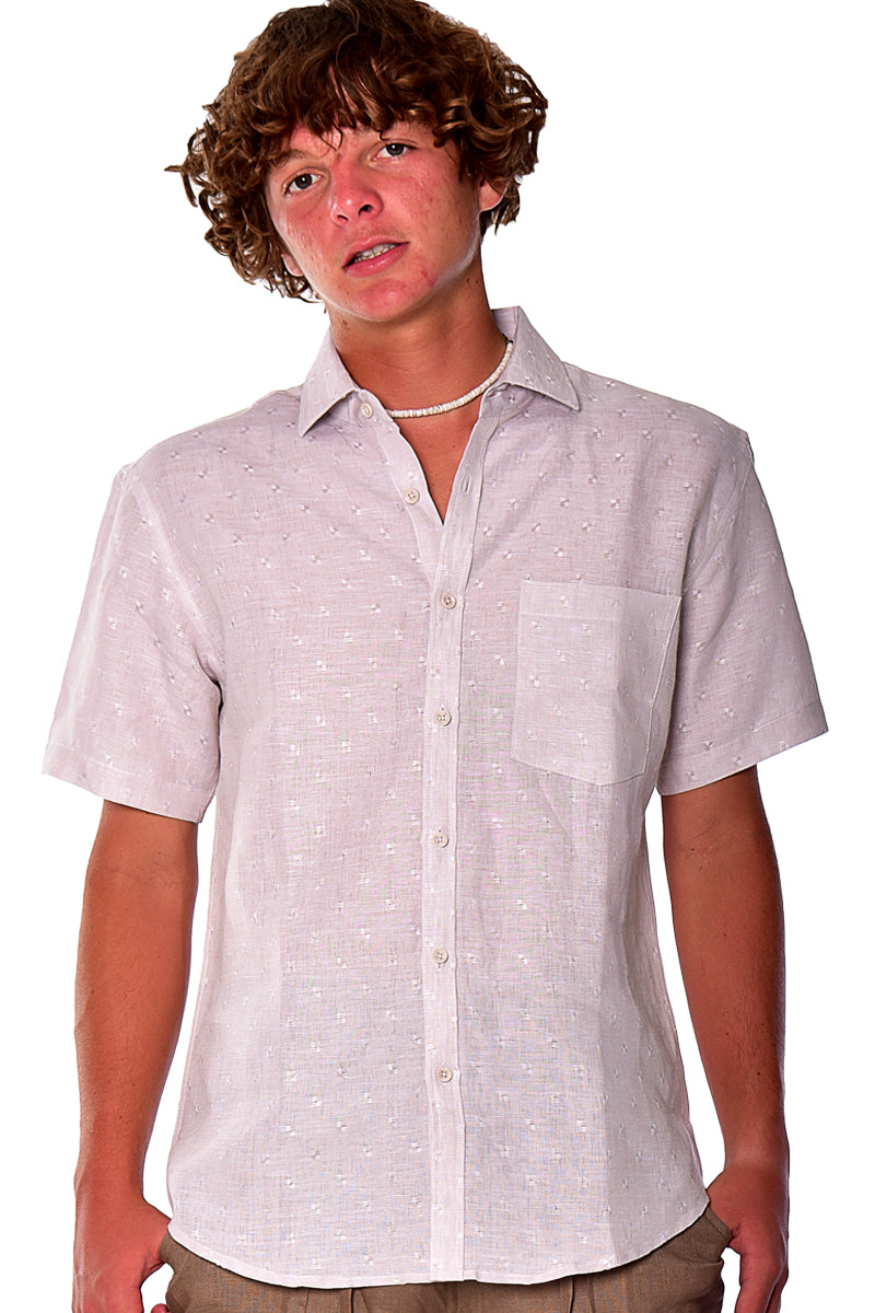 Bohio Mens 100% Linen Jacquard Shirt Button Down ( 1 ) Pocket in (2) Colors (S ~ 3XL) MLS2039