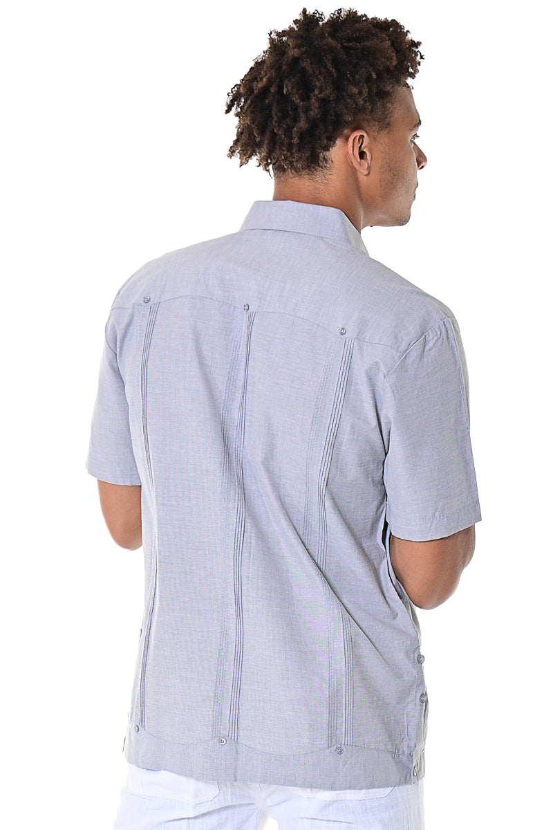 Bohio Men Cuban Guayabera Shirt (4) Pkt Chacavana Casual Button Up - MTCG1741 gray back