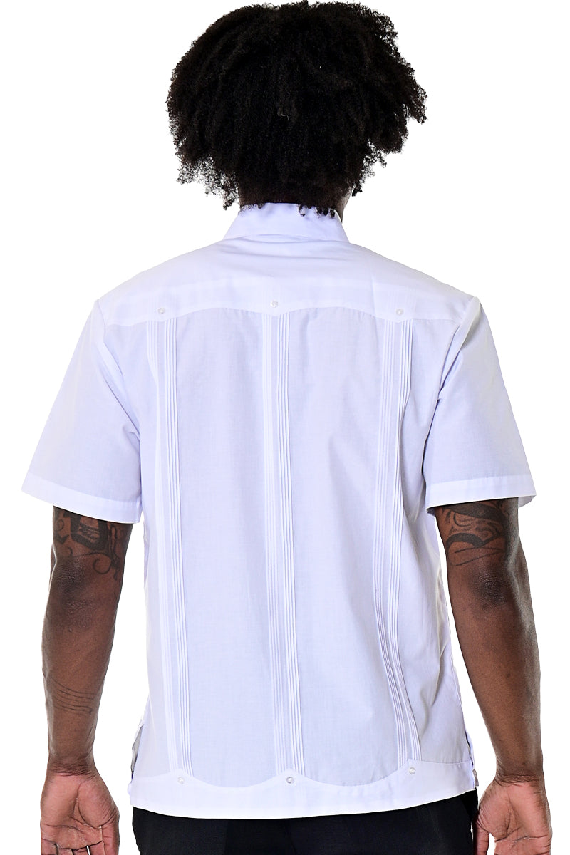 Bohio Men Cuban Guayabera Shirt (4) Pkt Chacavana Casual Button Up - MTCG1741 white back
