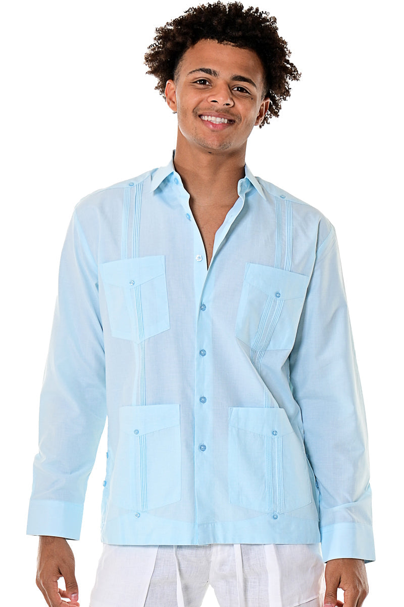 Bohio Mens Cuban Guayabera Shirt Long Sleeves w/Traditional 4 Pocket