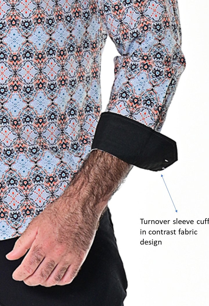 Bohio Mens Casual Print Shirt - Vacay Long Sleeve Button Up Night Life - MXL1667 - Casual Tropical Wear