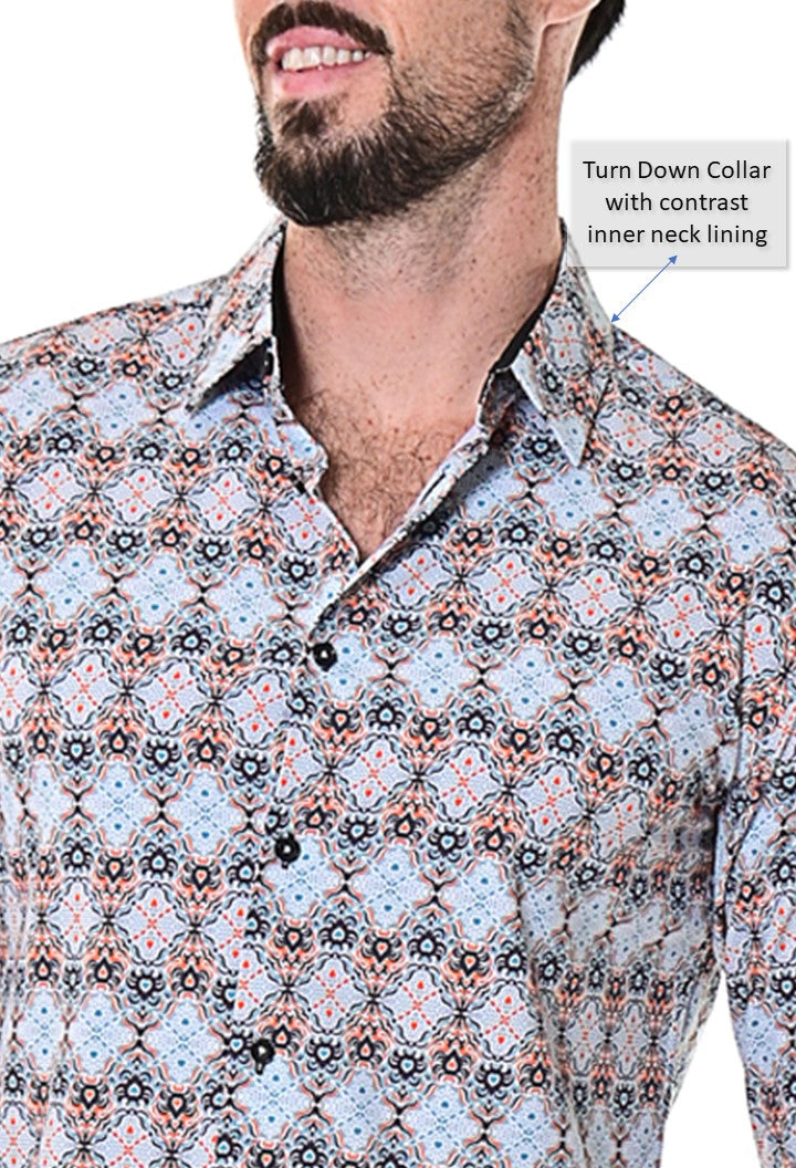 Bohio Mens Casual Print Shirt - Vacay Long Sleeve Button Up Night Life - MXL1667 - Casual Tropical Wear