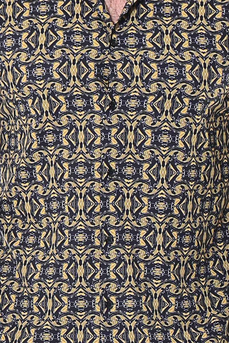 Bohio Mens Casual Print Shirt - Vacay Long Sleeve Button Up Night Life - MXL1674 Close up